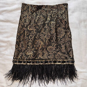 Tesoro Moda 20's Flapper Style Gold/Black Jeweled/Fringe Straight Skirt NWT- M